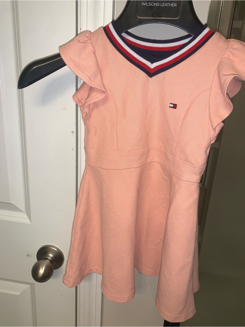 Tommy Hilfiger Peach Knit Dress with Navy-Red-White Trim